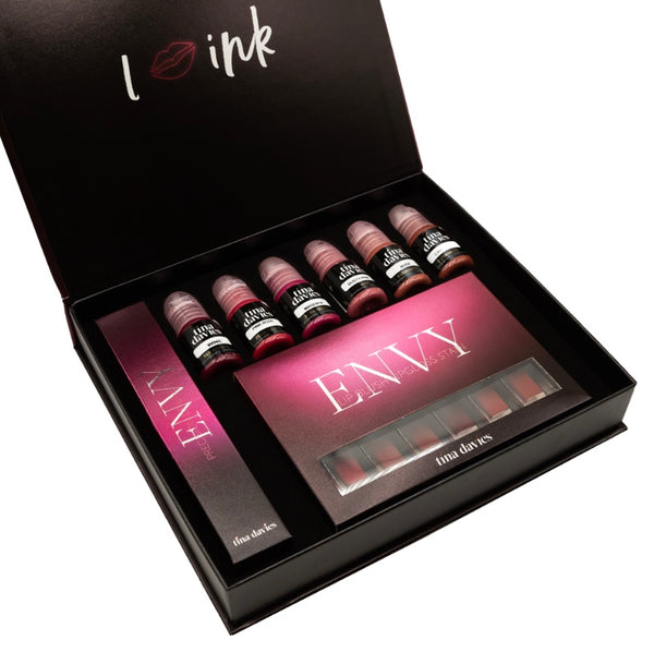 i love ink collection by tina davies envy, TINA DAVIES I LOVE INK, TINA DAVIES LIP PIGMENTS UK, TINA DAVIES LIP BLUSH, TINA DAVIES PERMABLEND LIP SETS, TINA DAVIES UK