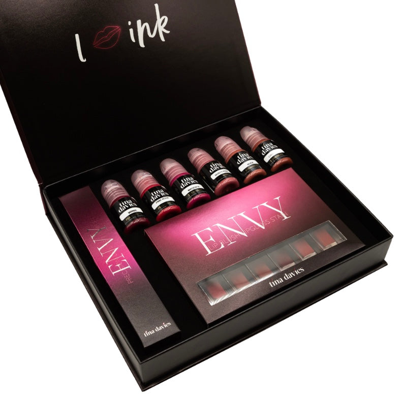 i love ink collection by tina davies envy, TINA DAVIES I LOVE INK, TINA DAVIES LIP PIGMENTS UK, TINA DAVIES LIP BLUSH, TINA DAVIES PERMABLEND LIP SETS, TINA DAVIES UK